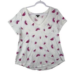 Torrid Watermelon Print V-Neck Pocket T-Shirt White Plus Size 2 Short Sleeve Tee